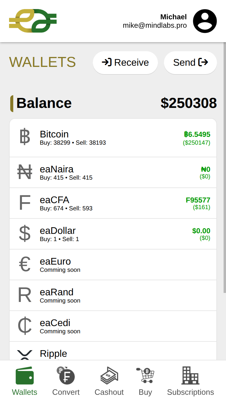 EALLIANCE Wallets Screen